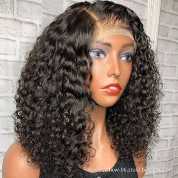 Hot Sale Short Curly BOB Wig Side Part Water Wave Lace Frontal Bob Cuticle Aligned Human Hair Lace Front Wigs for Black Women